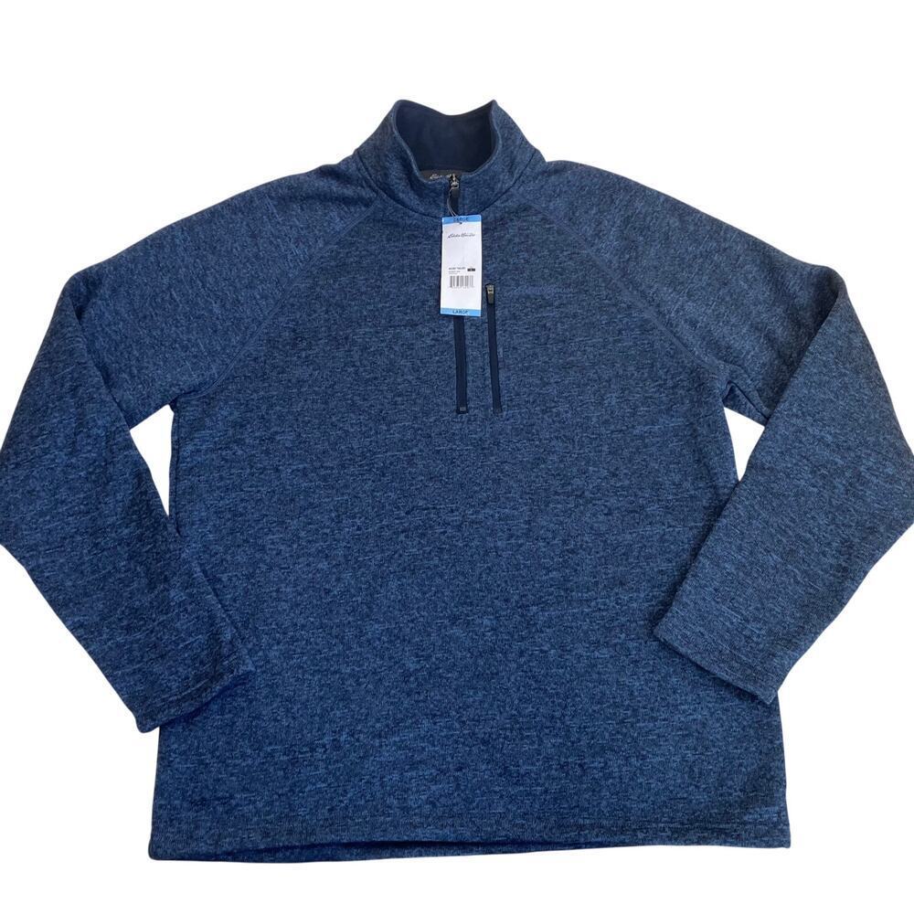 Eddie Bauer Mens Sz L NWT Radiator Sweater Fleece 1/4 Shady Blue Heathered Blue - Picture 3 of 15